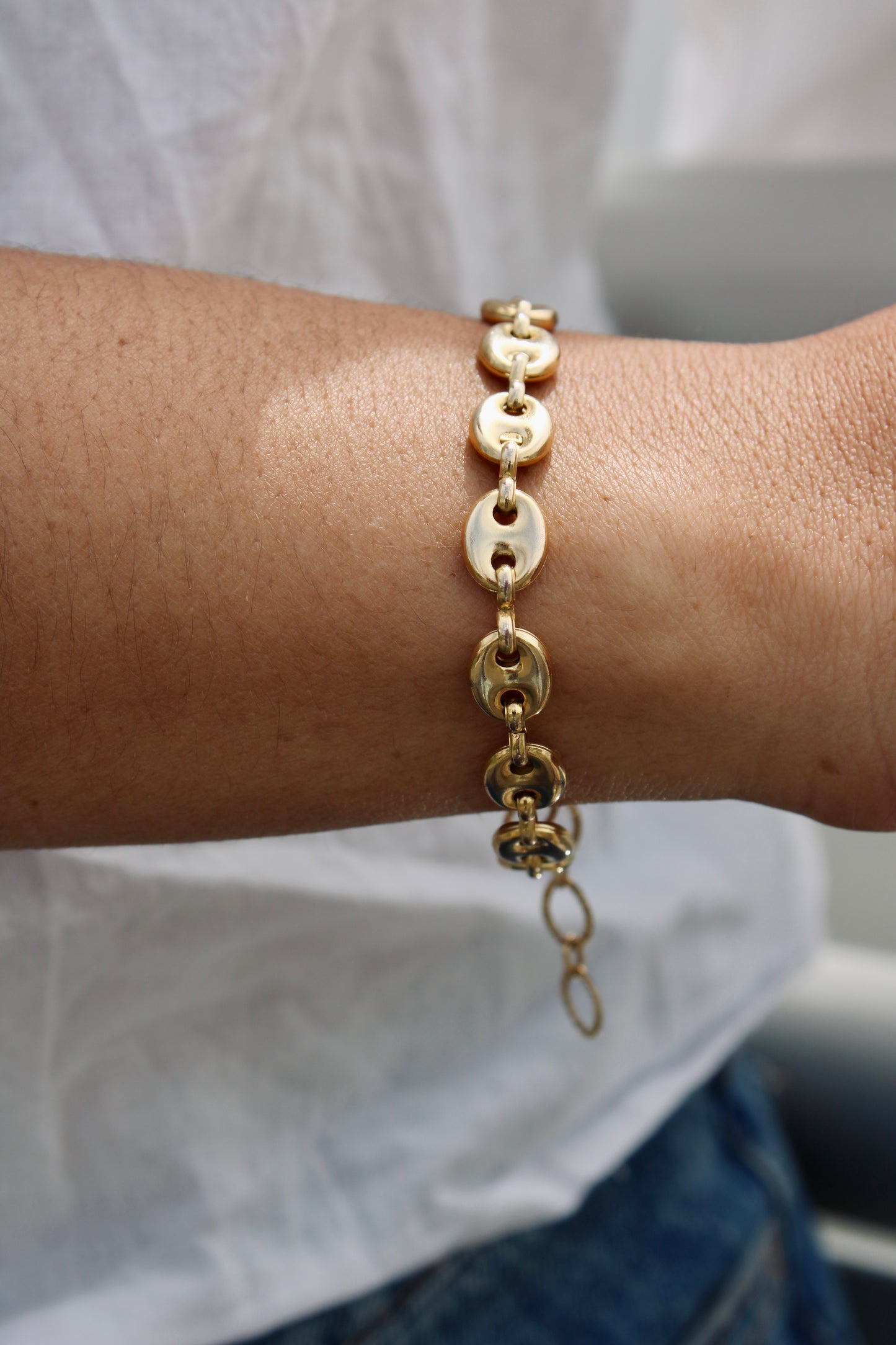 Puffed Mariner Chain Bracelet with Fancy Clasp