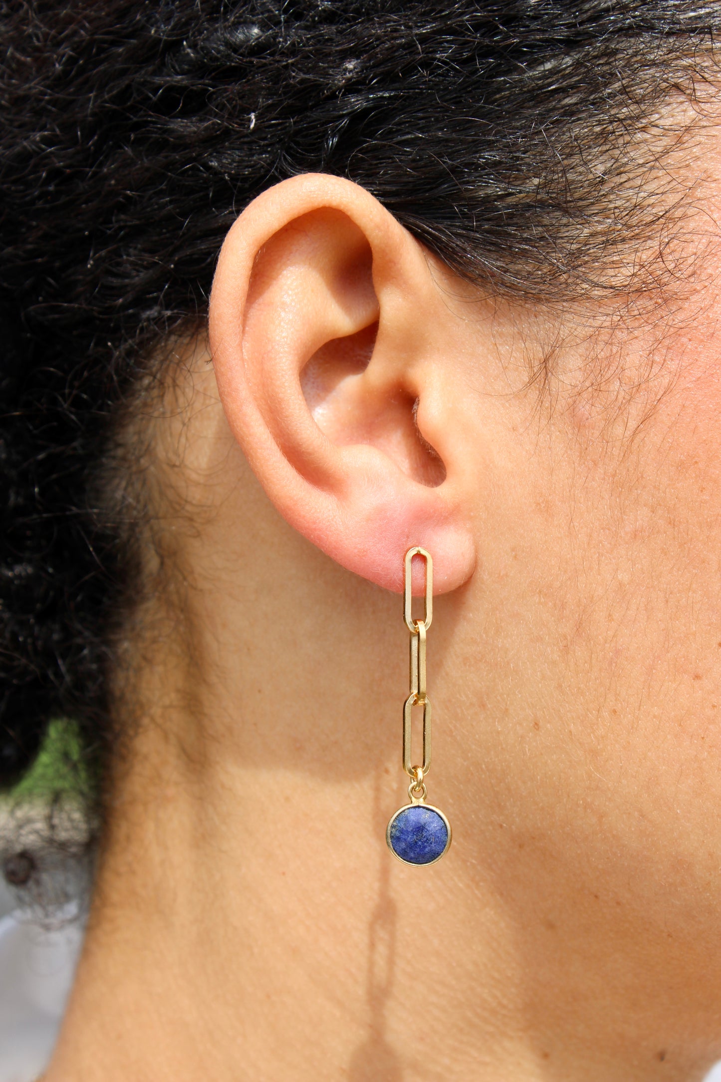 Paperclip Chain Stud Gemstone Drop Earrings