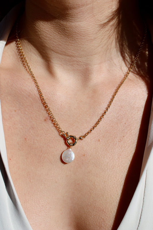 Fresh Water Pearl Rolo Front Clasp Necklace