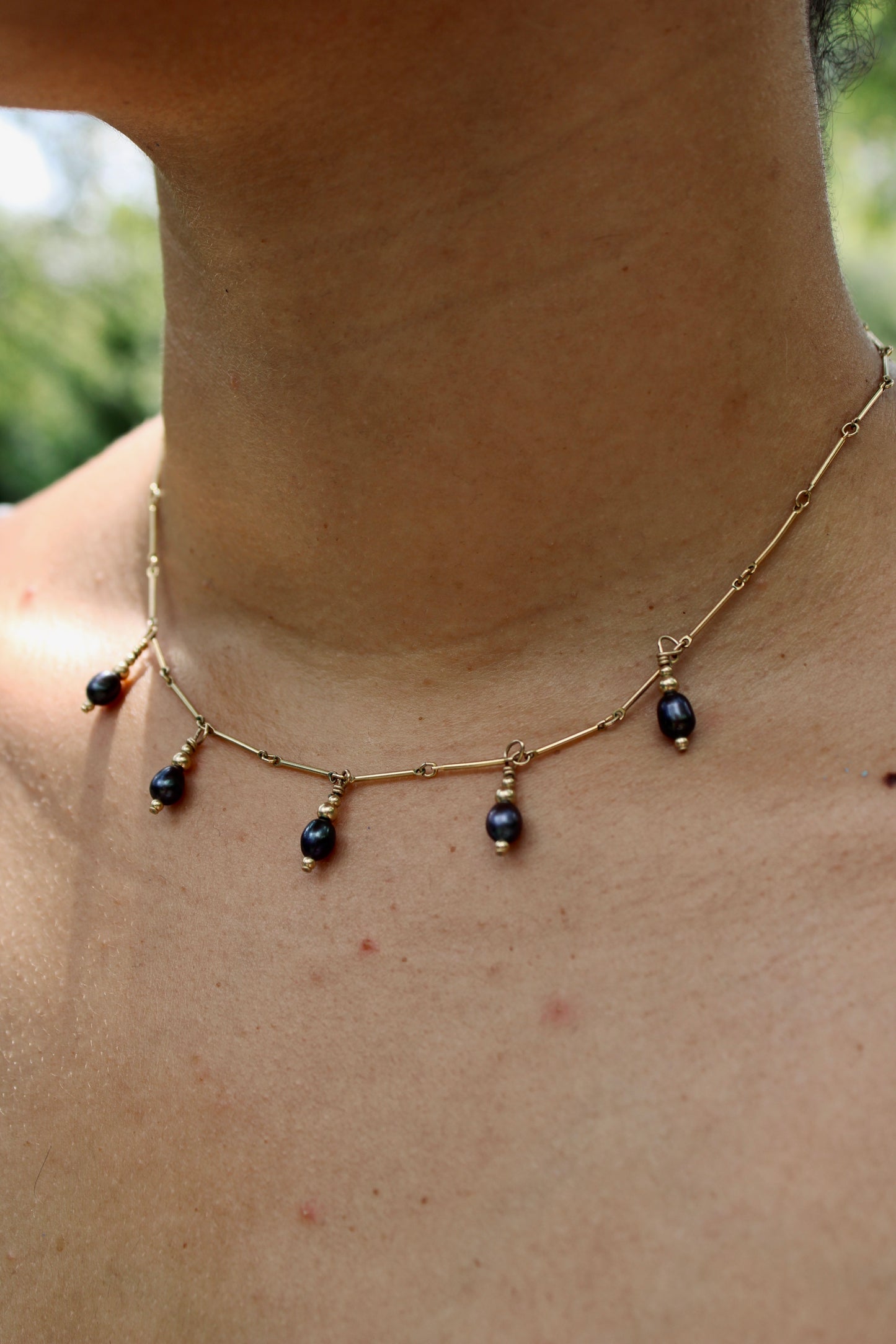 Mini Dark Pearl Droplet Necklace