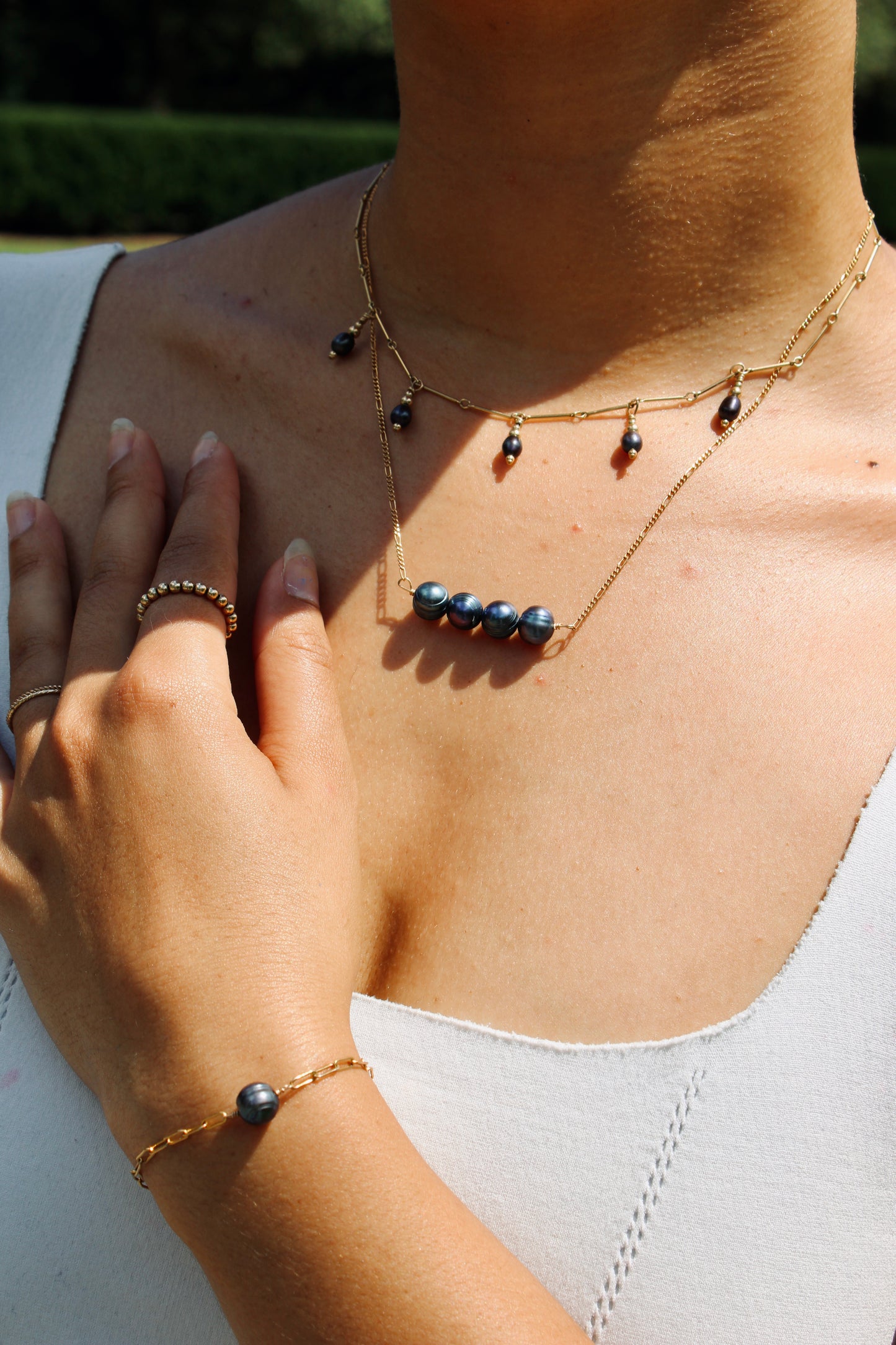 Dark Blue Pearl Paperclip Chain Bracelet