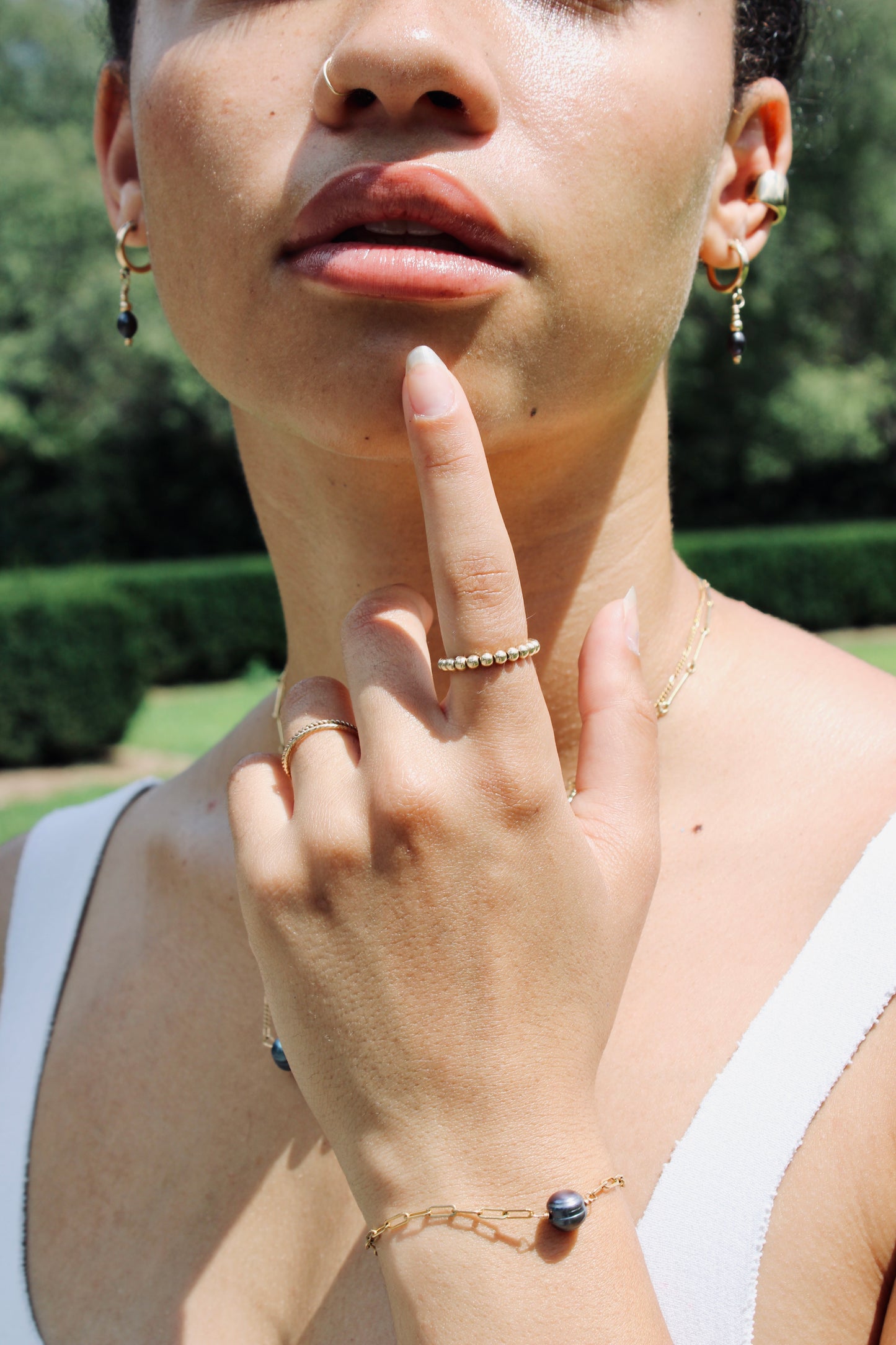 Gold Beaded Flex Ring