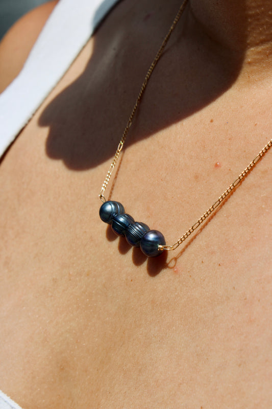 Dark Blue Pearl Bar Necklace