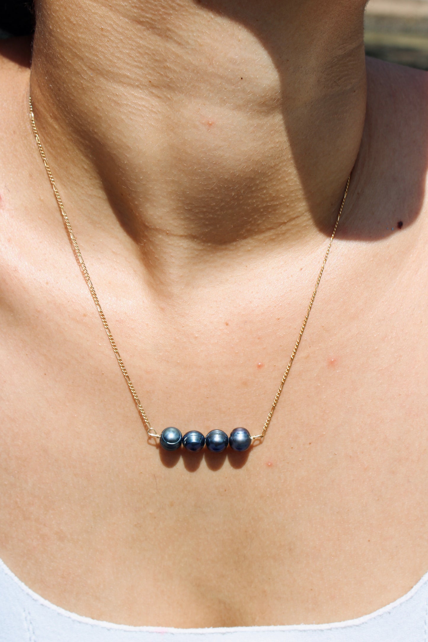 Dark Blue Pearl Bar Necklace