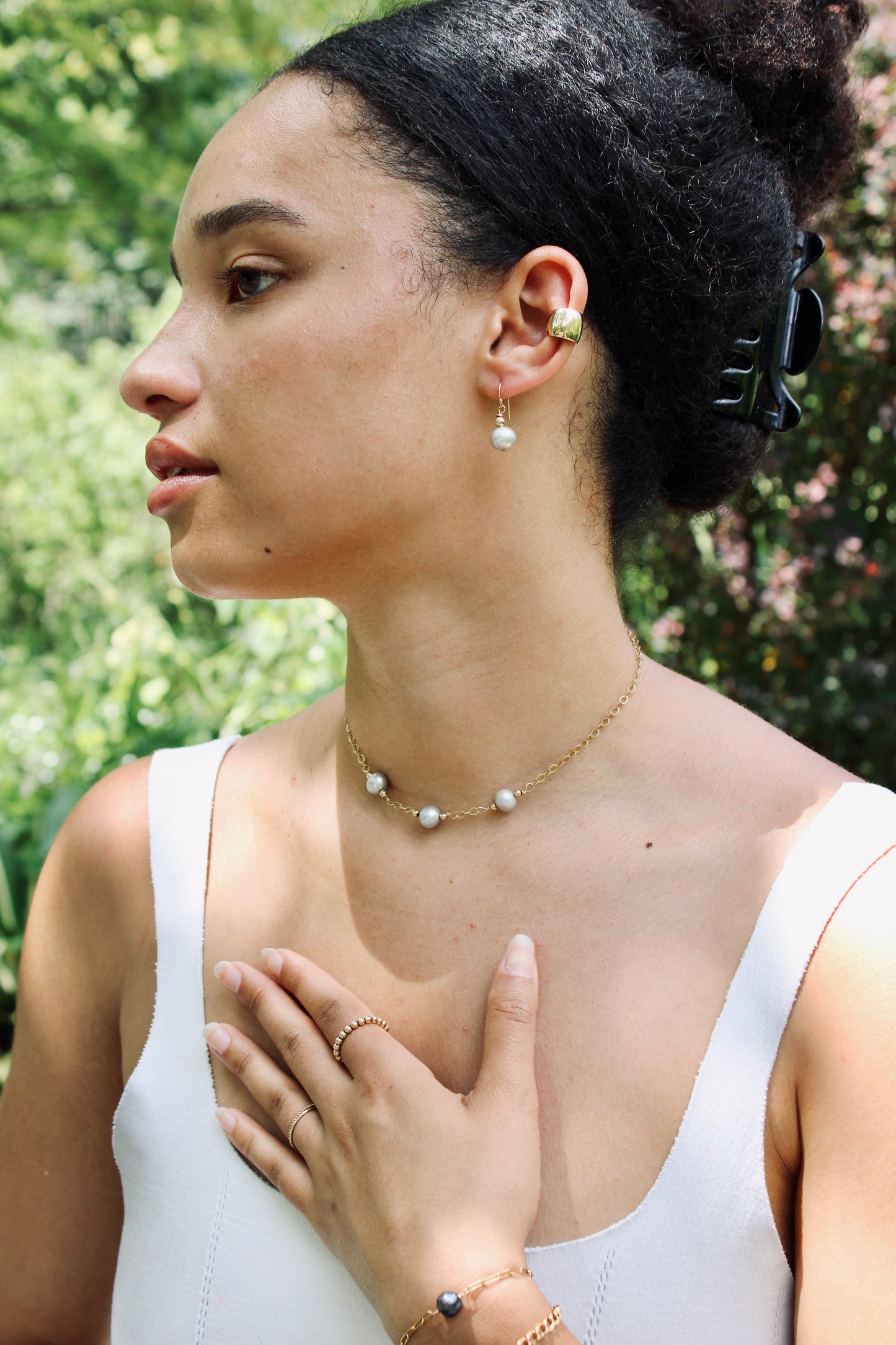 Triple Silver Blue Pearl Chocker Necklace