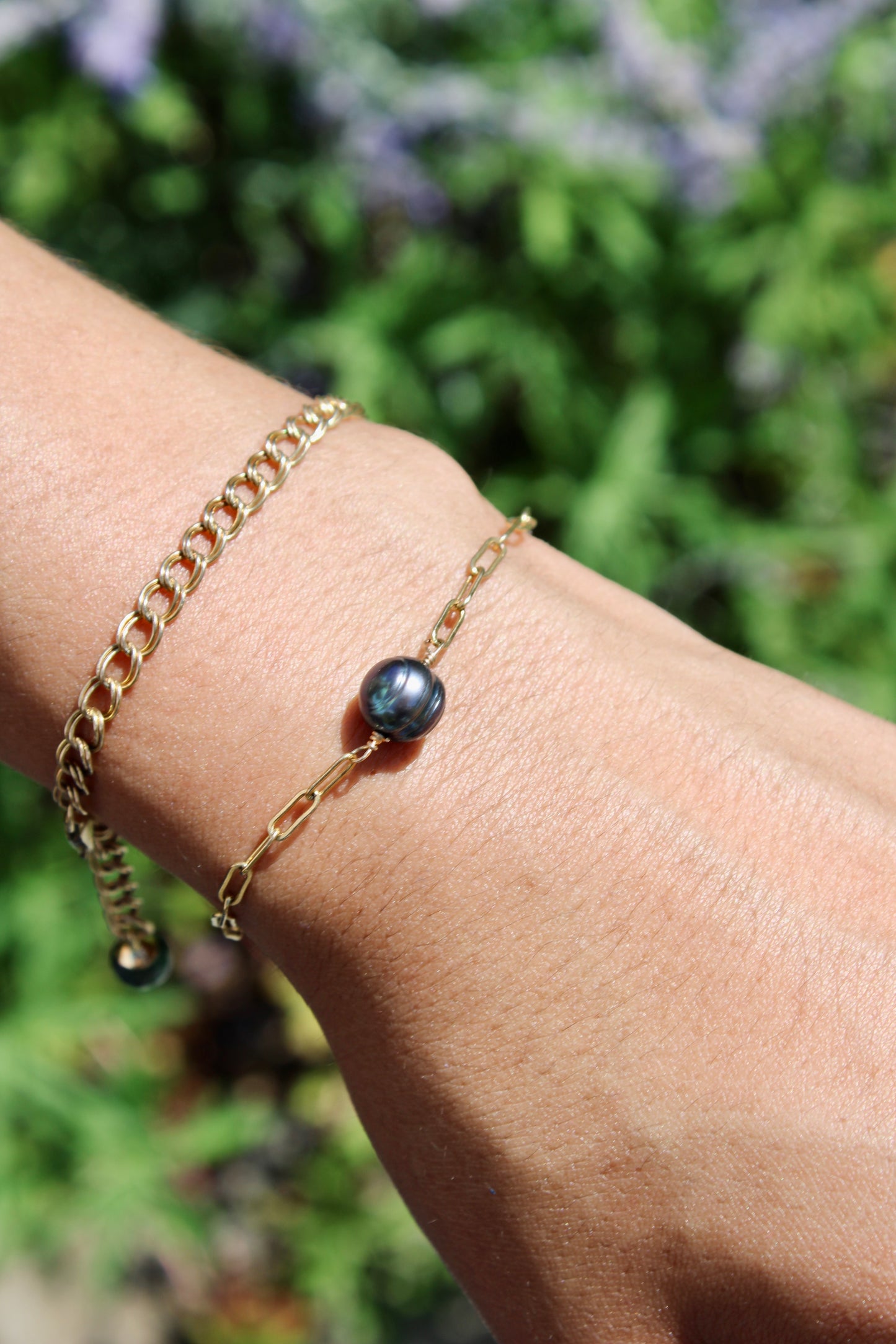 Dark Blue Pearl Paperclip Chain Bracelet