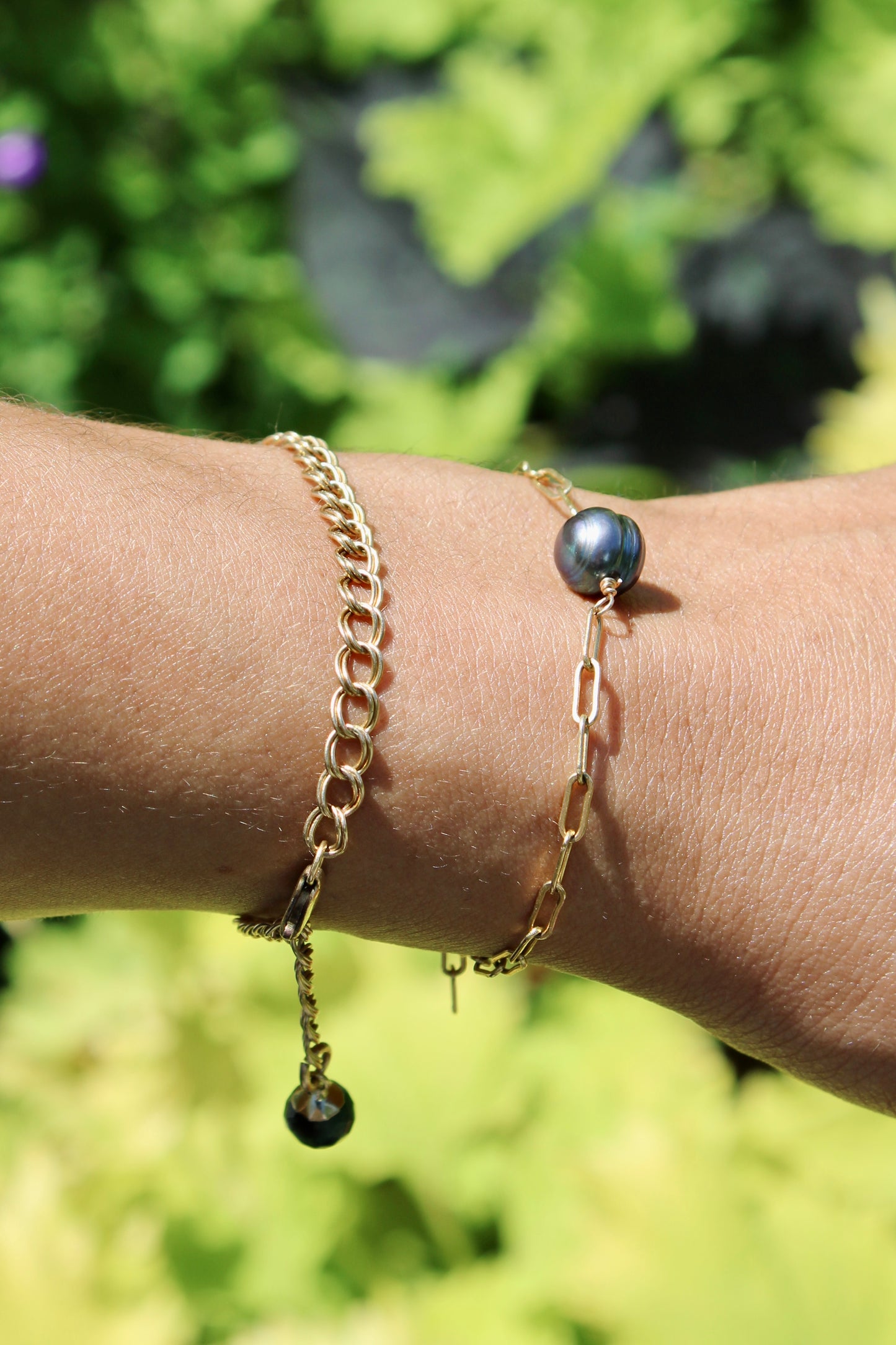 Dark Blue Pearl Paperclip Chain Bracelet